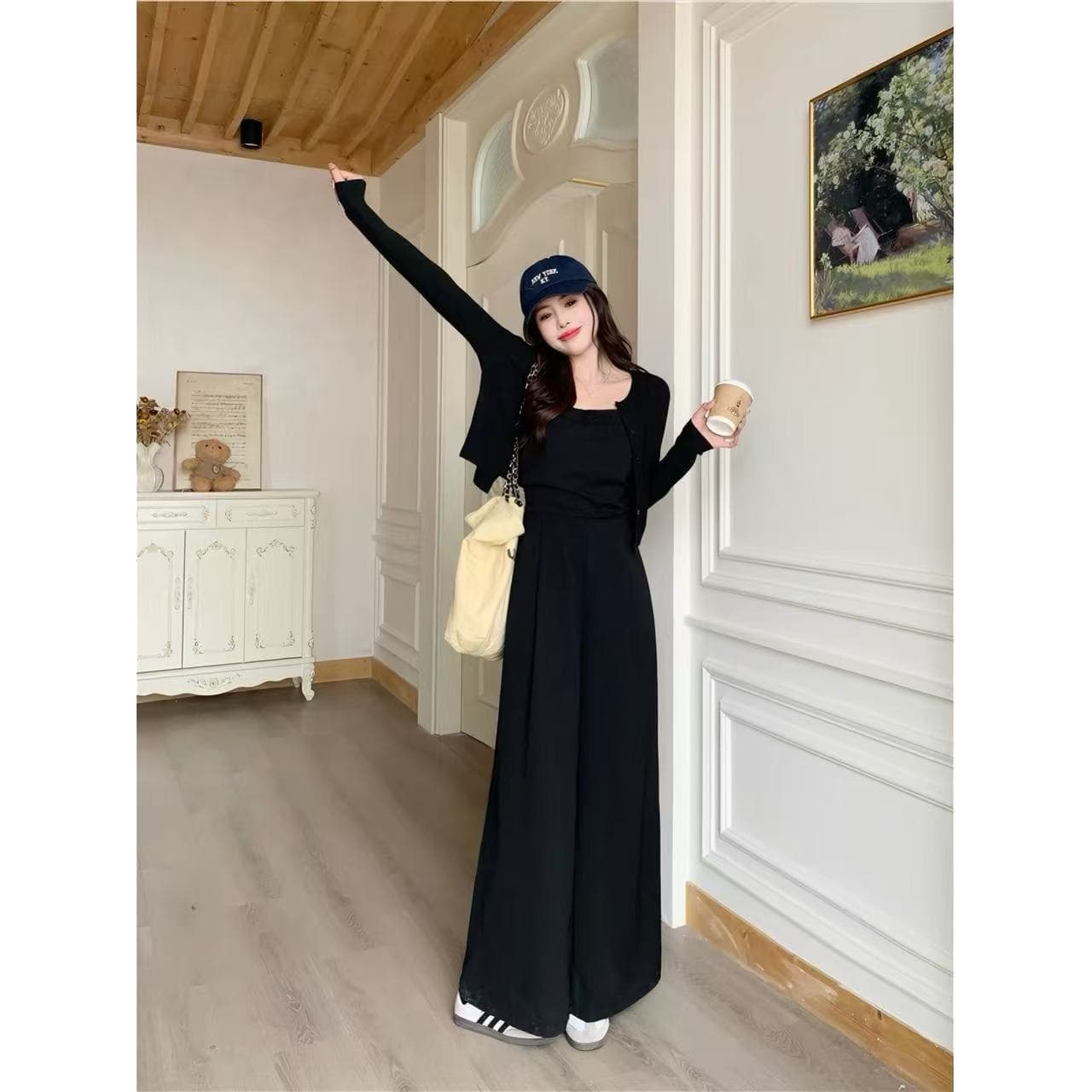 가을 2026 빅 사이즈 여성 지방 mm 허리 수축 슬림해 보이는 디스플레이 높음 품격 슬립 올인원 바지 부드러운 다용도 숄 세트 상세 이미지 2