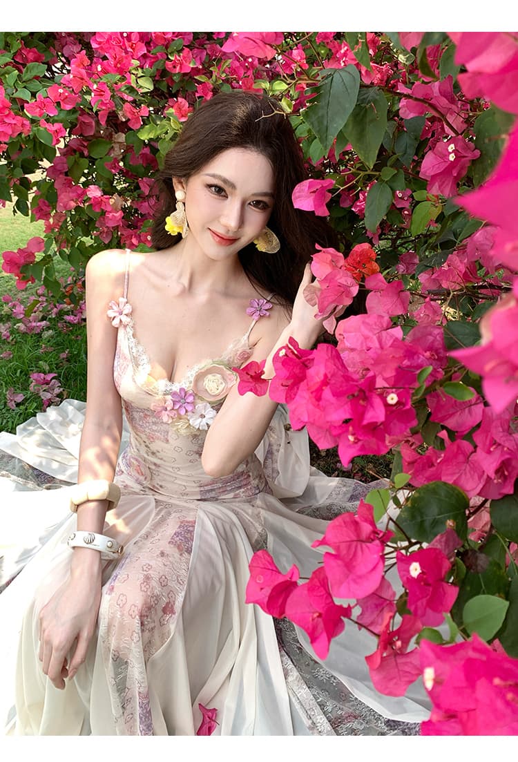 벚꽃 Pinellia 프랑스식 낭만주의 꽃 몸매 가꾸기 슬림해 보이는 품격 인어 꼬리 슬립 롱 스커트 상세 이미지 11