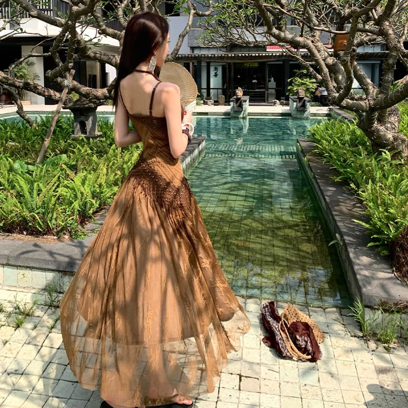 운남 민족 스타일 이국적인 스타일 차 카드 소금 호수 사막 여행 사진 찍기 드레스 해변가 휴가 해변 롱 스커트 이미지 5
