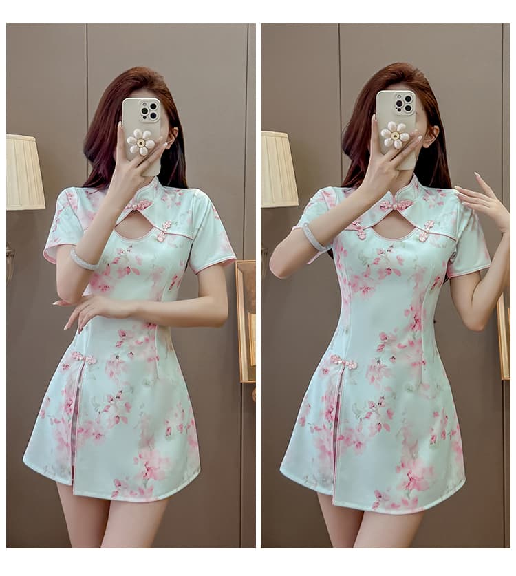 실사 여름 새로운 새로운 중식 개선 치파오 품격 달콤함 드레스 반바지 투피스 세트 상세 이미지 23