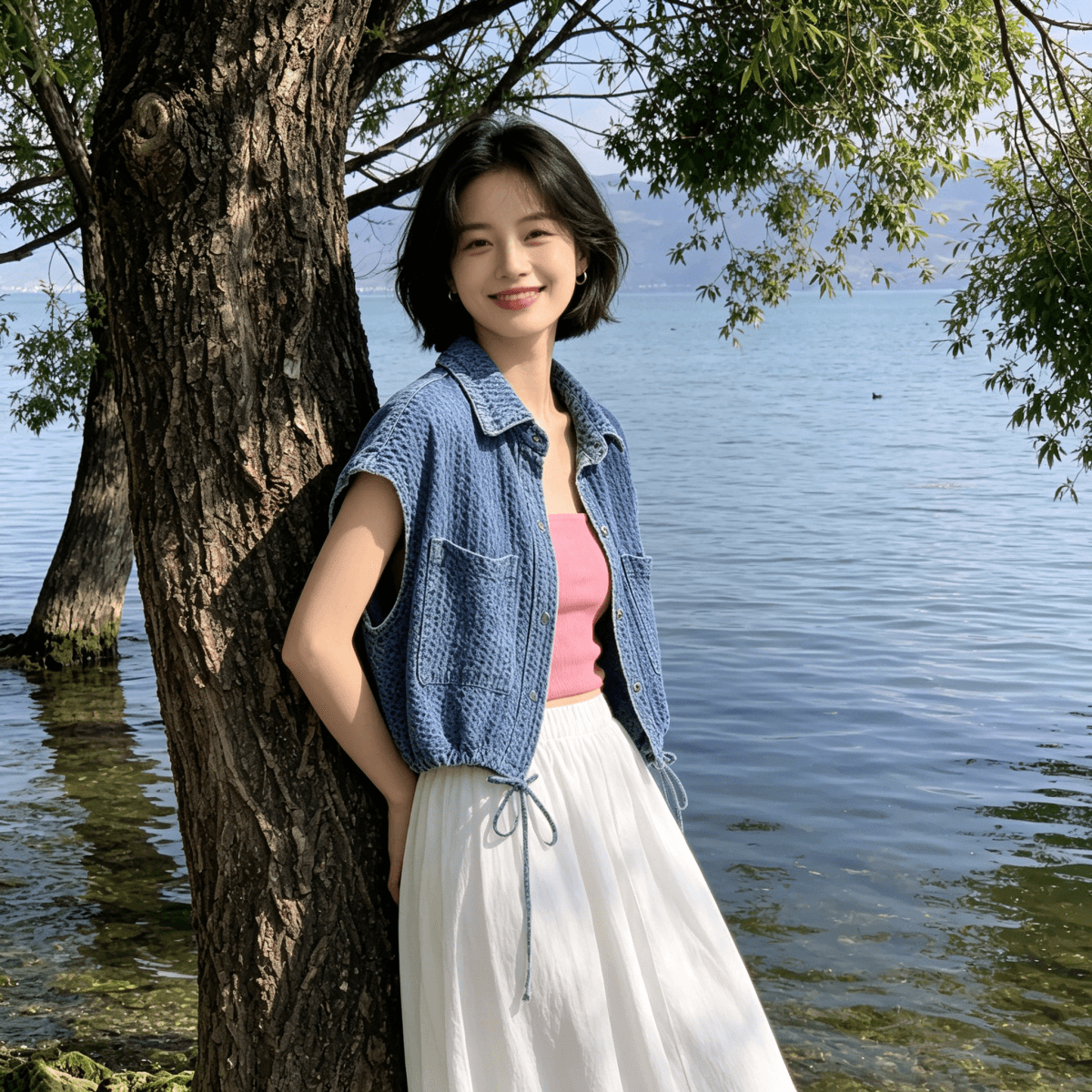 쇼트 스타일 작은 샤넬 스타일 데님 조끼 여자 여름 새로운 고급 센스 루즈핏 다용도 펌프 로프 허리 수축 조끼 재킷 트렌디 상세 이미지 6