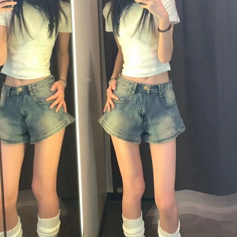 작은 키 데님 아메리칸 반바지 핫걸 하이웨이스트 워싱 여름 2026 새로운 레트로 핫 바지 슬림해 보이는 반바지 이미지 3