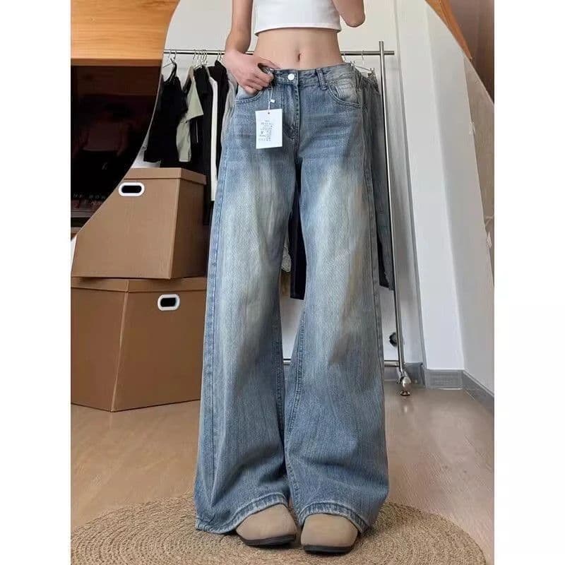 아메리칸 모통이 칼 대나무 마디 곡물 넓은 다리 청바지 여성 2026 여름 새로운 밝은색 하이웨이스트 슬림해 보이는 스트레이트 청바지 상세 이미지 2