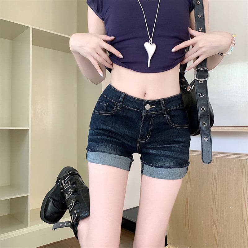 핫걸 레트로 진한 파란색 볼륨 측면 데님 반바지 여성 2026 년 새로운 여름 작은 키 몸매 가꾸기 슬림해 보이는 핫 바지 상세 이미지 3