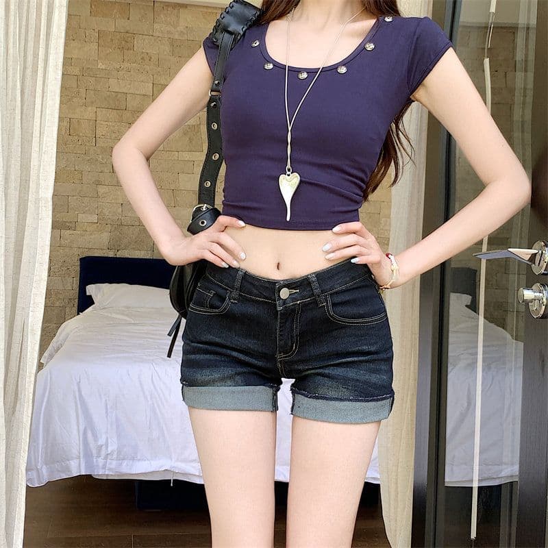 핫걸 레트로 진한 파란색 볼륨 측면 데님 반바지 여성 2026 년 새로운 여름 작은 키 몸매 가꾸기 슬림해 보이는 핫 바지 상세 이미지 9