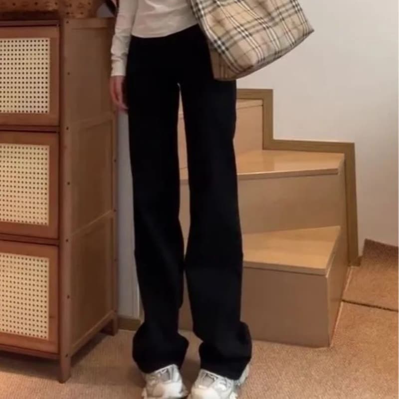 2026 년 새로운 가을 좁은 에디션 스트레이트 팬츠 검정색 청바지 여성 하이웨이스트 슬림해 보이는 유연성 넓은 다리 청바지 어린이 이미지 5