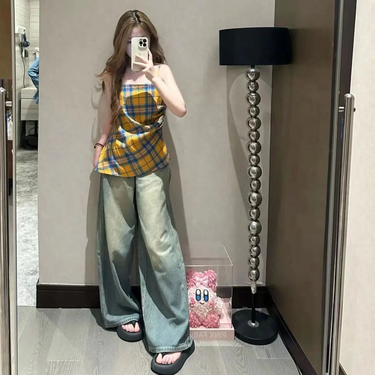 여름 아메리칸 레트로 노스탤지어 넓은 다리 워싱 청바지 여성 스트레이트 하이웨이스트 슬림해 보이는 루즈핏 바지 바닥 청소 바지 상세 이미지 4