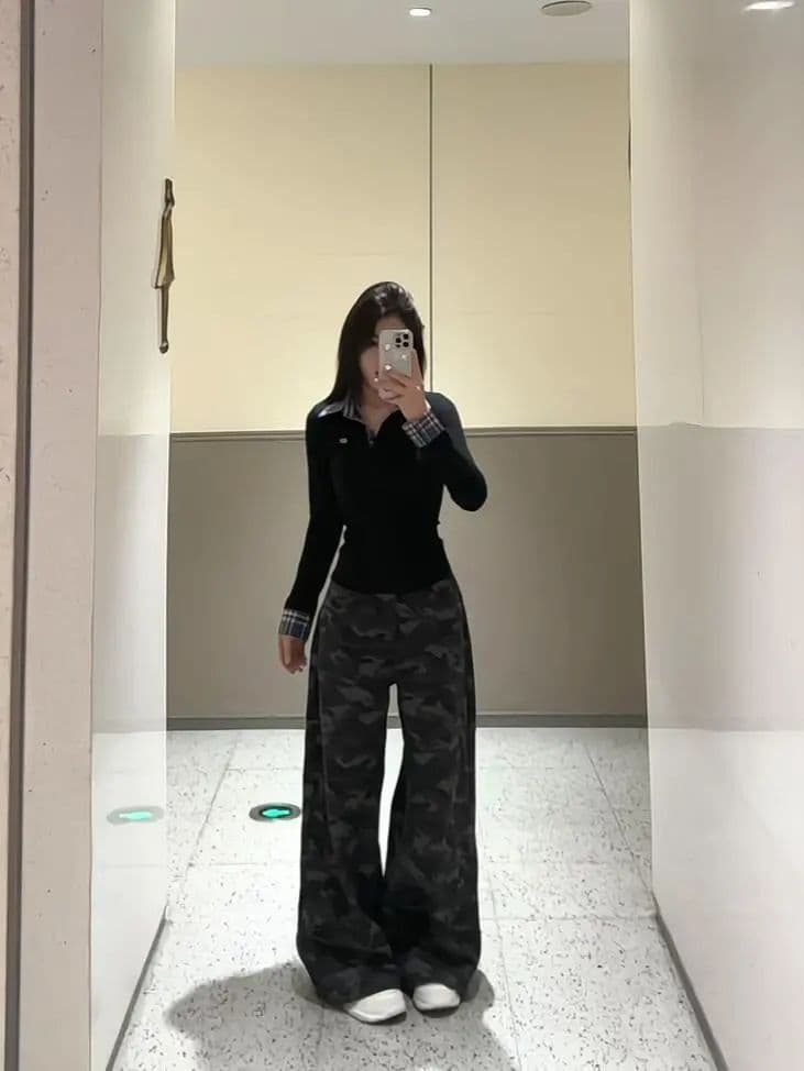 아메리칸 레트로 넓은 다리 카모플라주 청바지 여성 2026 폭발 하이웨이스트 도루 센스 스트레이트 루즈핏 슬림해 보이는 바닥 청소 바지 상세 이미지 6