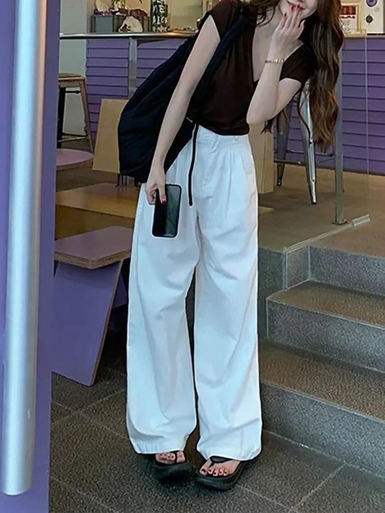 한 부서 레트로 화이트 넓은 다리 청바지 여성 2026 년 가을 새로운 하이웨이스트 도루 센스 슬림해 보이는 다용도 스트레이트 팬츠 이미지 3