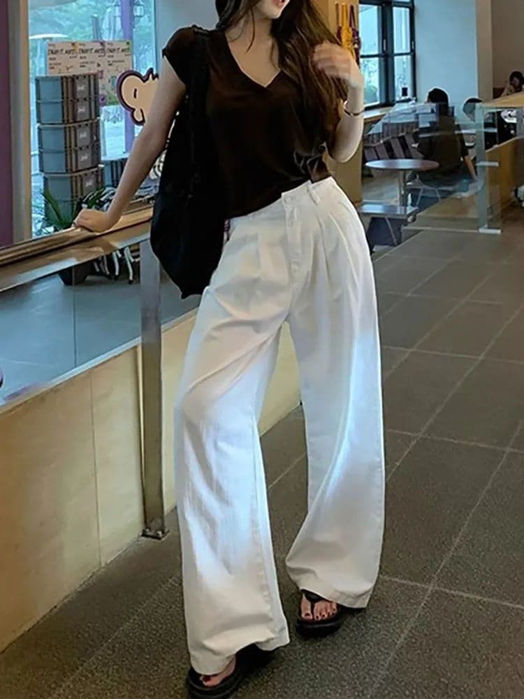 한 부서 레트로 화이트 넓은 다리 청바지 여성 2026 년 가을 새로운 하이웨이스트 도루 센스 슬림해 보이는 다용도 스트레이트 팬츠 상세 이미지 6
