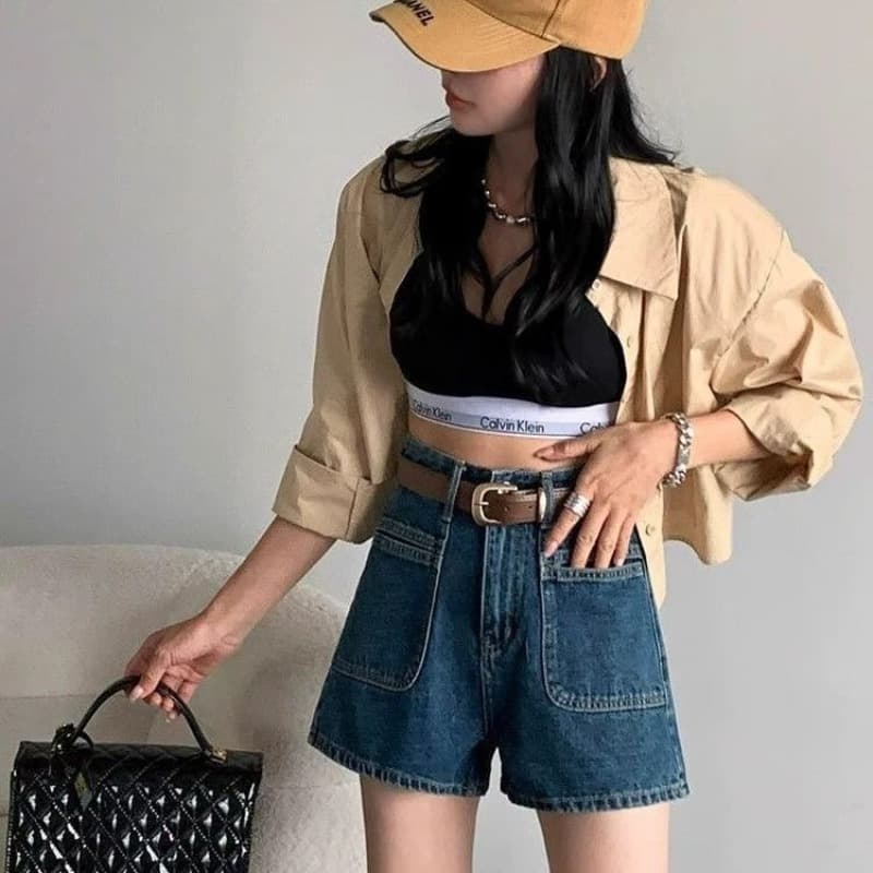 레트로 데님 반바지 여성 작은 키 2026 새로운 여름 하이웨이스트 루즈핏 슬림해 보이는 넓은 다리 스트레이트 한 마디 핫 바지 이미지 5