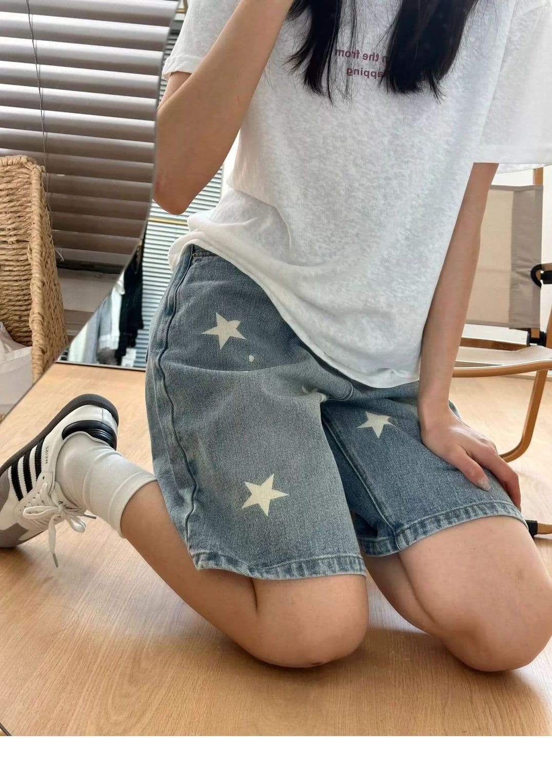 작은 키 핫걸 아메리칸 루즈핏 별 데님 반바지 5 점 거리 워싱 스트레이트 다용도 슬림해 보이는 바지 트렌디 이미지 3