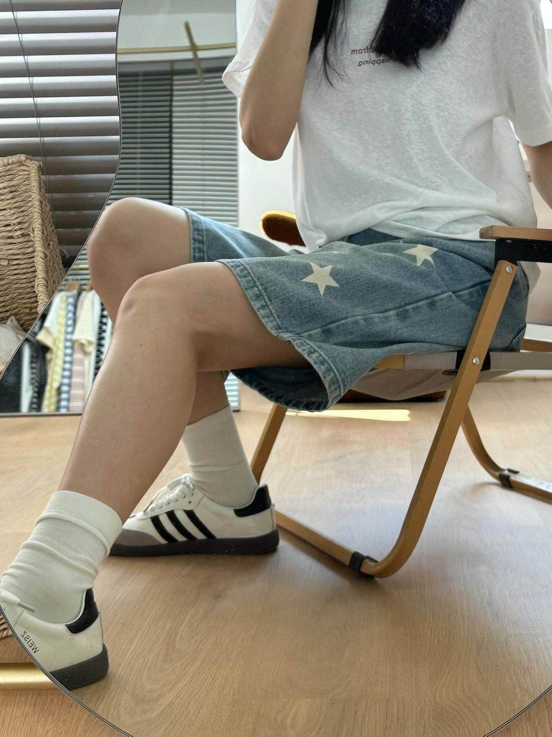 작은 키 핫걸 아메리칸 루즈핏 별 데님 반바지 5 점 거리 워싱 스트레이트 다용도 슬림해 보이는 바지 트렌디 상세 이미지 9