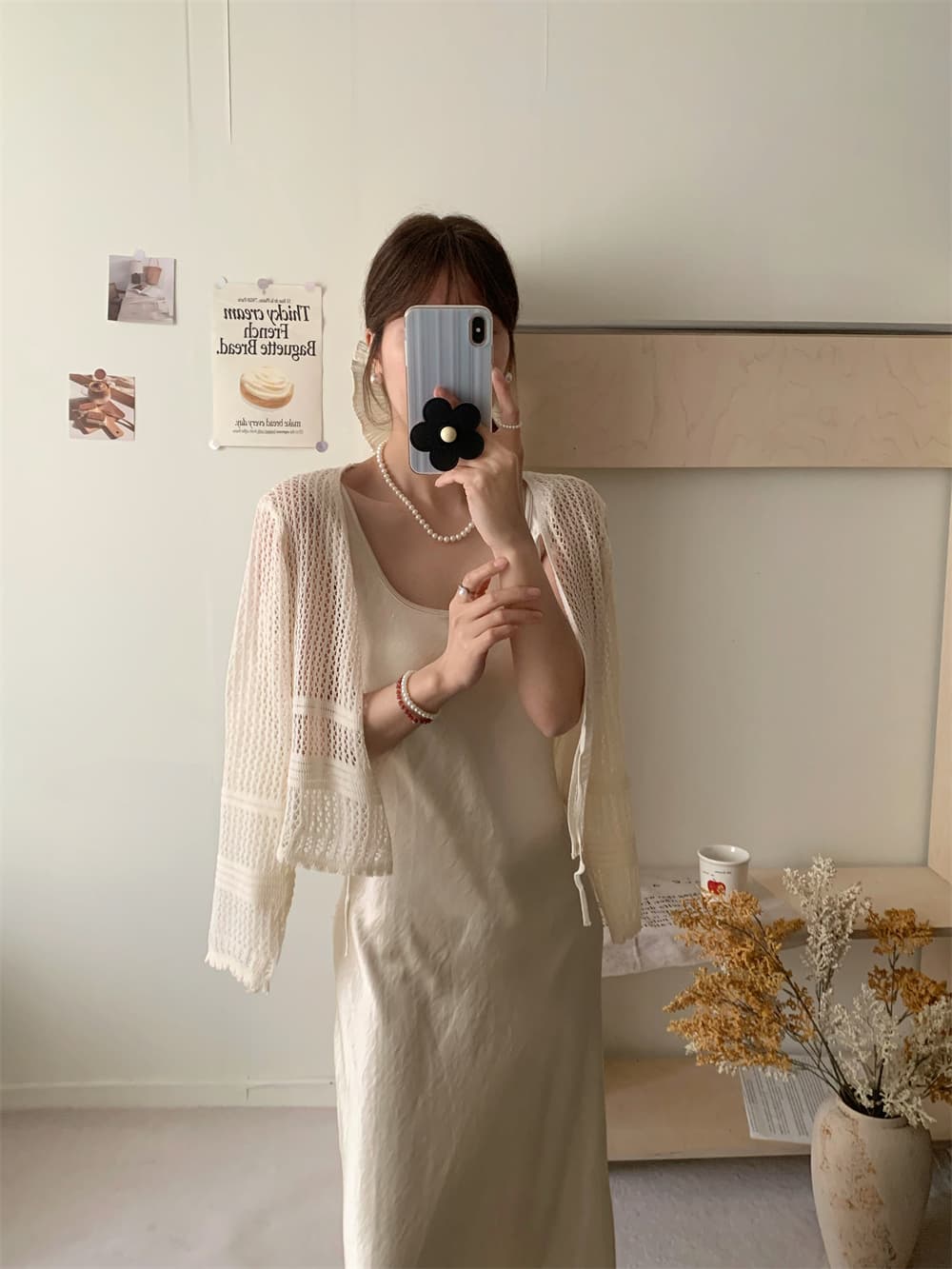 실사 사탕 색상 홀로우 아웃 메시 그리드 쇼트 스타일 에어컨 셔츠 메쉬 니트 오픈 가디건 여성 여름 얇은 스타일 레이스업 자외선 차단 의류 상세 이미지 15