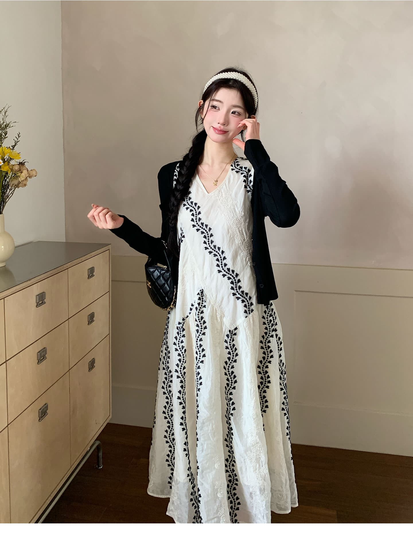 실사 지금 임산부 베이지 색 민족 스타일 드레스 품격 조끼 스커트 자외선 차단 재킷 2 세트 세트 상세 이미지 21