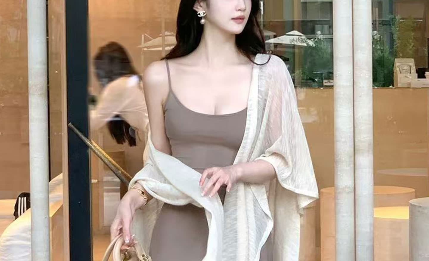지금 임산부 봄 여름 로얄 자매 바람 슬립 드레스 배 모양 몸 국방 사이 숄 코디 프랑스식 세트 상세 이미지 19