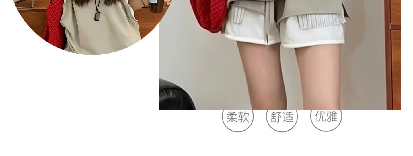 임산부 한국 스타일 세트 여성 V넥 숄 작은 대중 맨위 관대 한 점잖은 착용 가져 가라. 반바지 트렌디 세트 상세 이미지 15