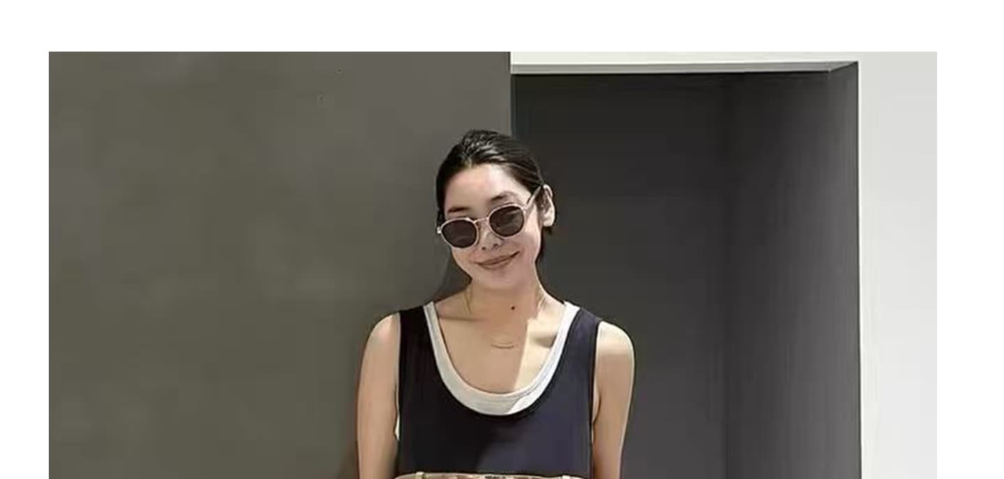 임산부 패션 배색 패치워크 민소매 진자 Pleat 워크웨어 슬림해 보이는 가짜 2개 루즈핏 슬림해 보이는 조끼 한 마디 중간 스커트 상세 이미지 32