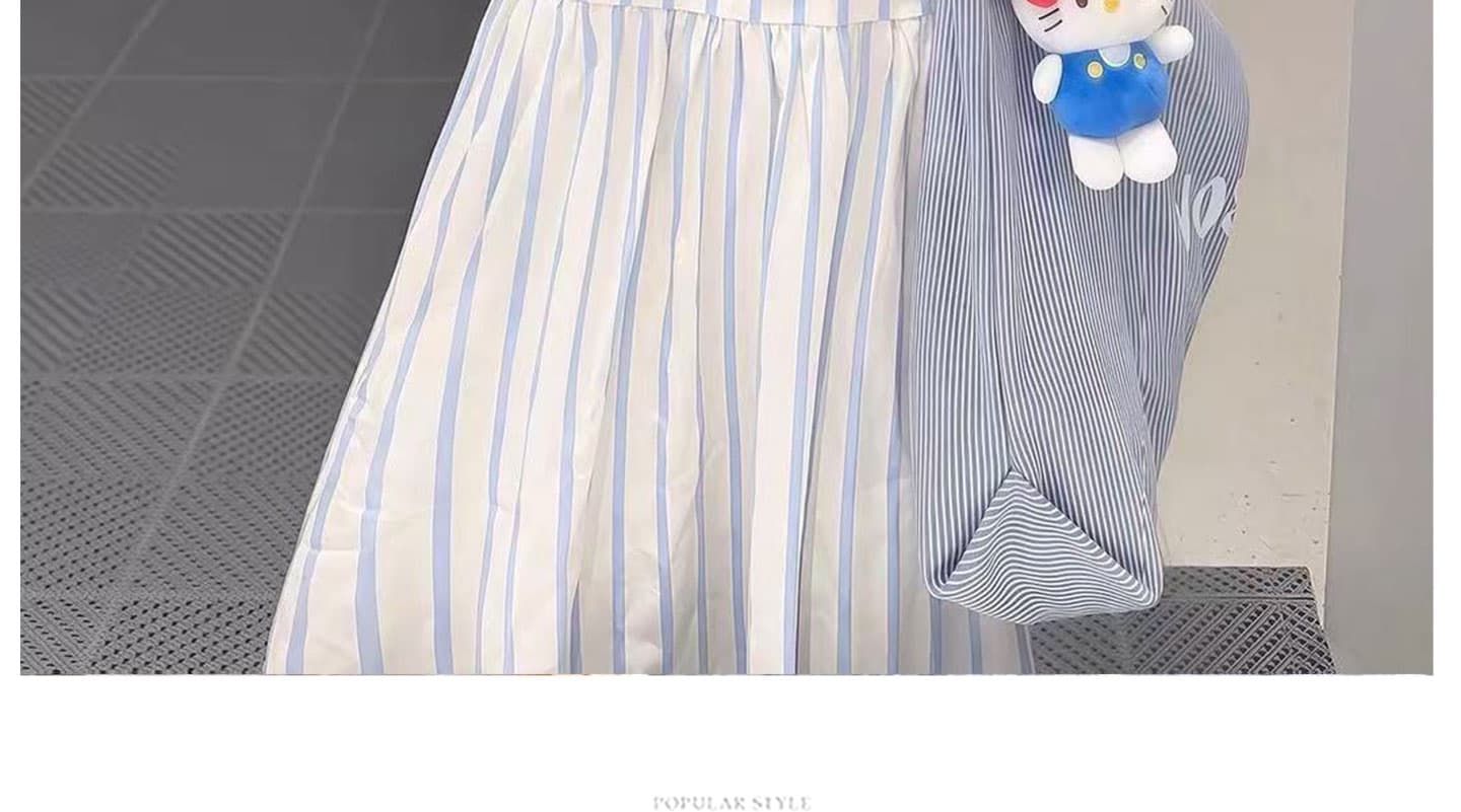 임산부 빅 사이즈 여성 의류 파란색 스트라이프 드레스 여름 고유 한 아름다운 루즈핏 슬림해 보이는 롱 스커트 숄 세트 상세 이미지 26