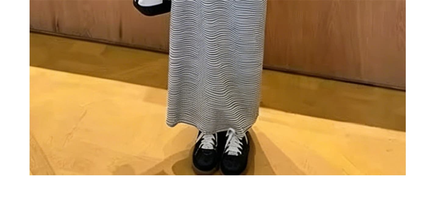 지금 가을 빅 사이즈 출산 착용 배색 핀 스트라이프 슬립 드레스 캐주얼 긴팔 오픈 가디건 세트 상세 이미지 23