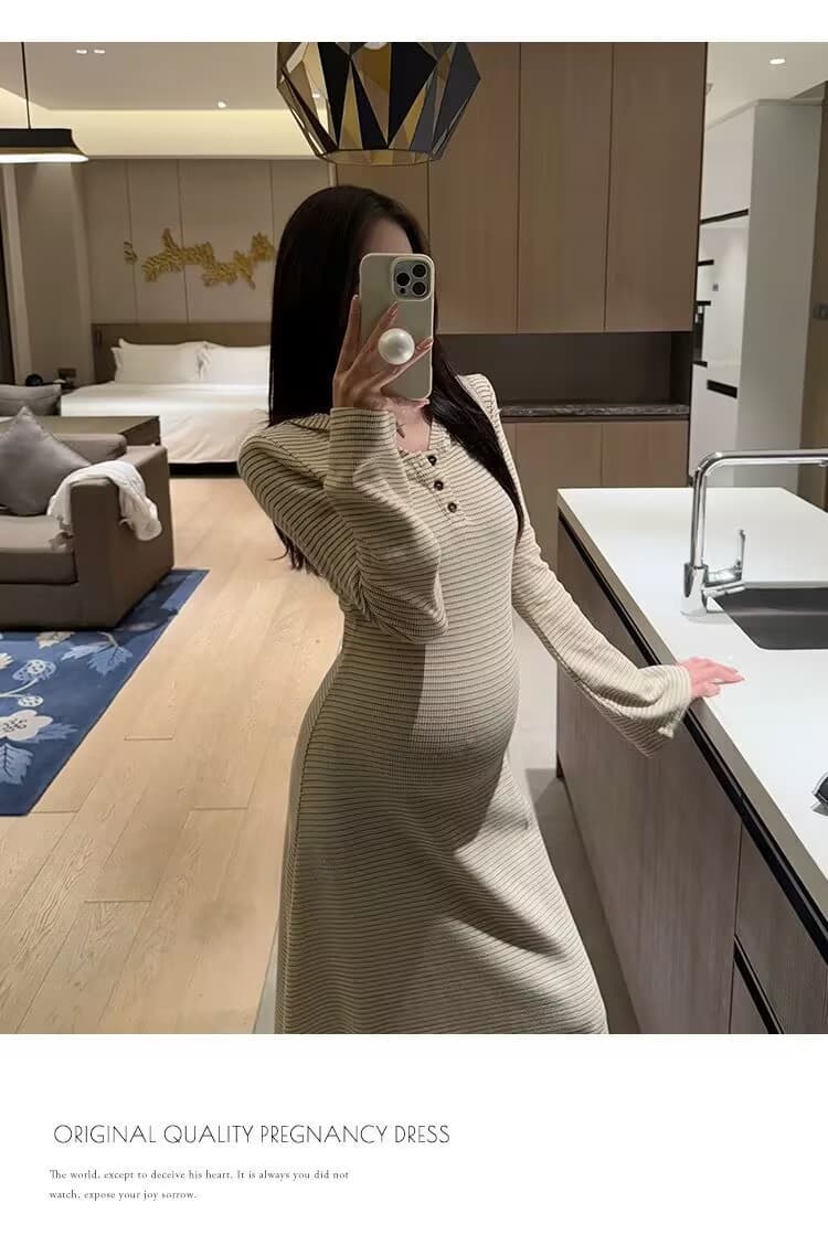 임산부 흔들어서 톤 폭발 원본 품질 재고 있음 임산부 느긋한 바람 후드 표지 배 스트라이프 바닥 청소 롱 스커트 상세 이미지 2