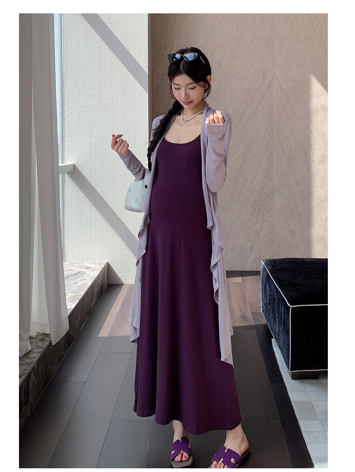 실사 지금 임산부 가을 로얄 자매 바람 슬립 드레스 배 모양 몸 코디 프랑스식 2 세트 상세 이미지 18