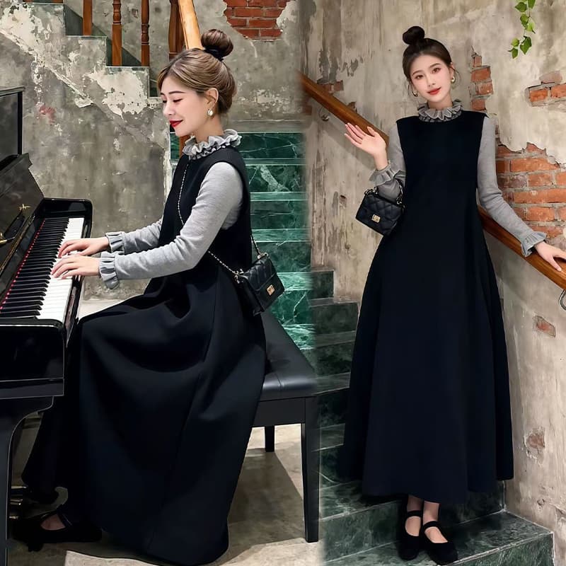 실사 재고 있음 임산부 연령 감소 공주 바람 기본 셔츠 스택 착용 조끼 모직 꽃밭 캐주얼 부드러운 바람 세트 이미지 4