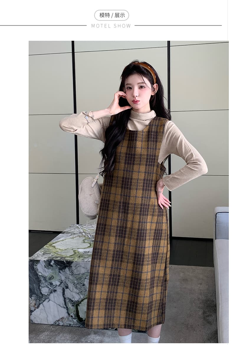 실사 지금 임산부 모직 두꺼운 체크무늬 작은 샤넬 스타일 드레스 기본 셔츠 두꺼운 세트 상세 이미지 8