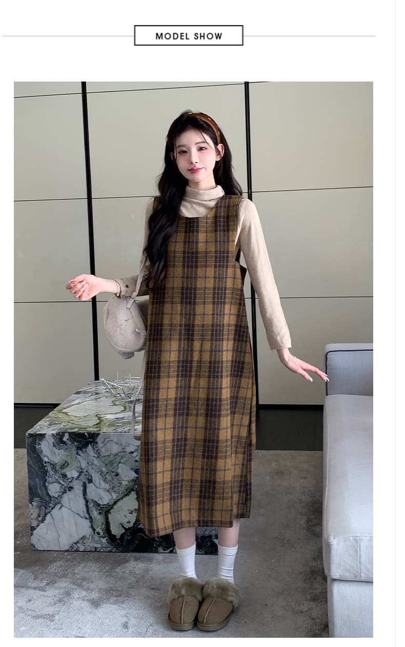 실사 지금 임산부 모직 두꺼운 체크무늬 작은 샤넬 스타일 드레스 기본 셔츠 두꺼운 세트 상세 이미지 9