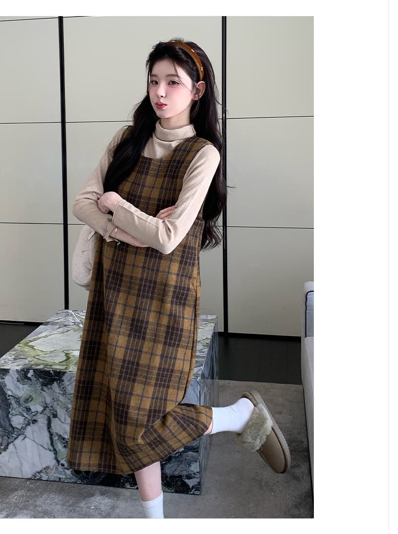 실사 지금 임산부 모직 두꺼운 체크무늬 작은 샤넬 스타일 드레스 기본 셔츠 두꺼운 세트 상세 이미지 11