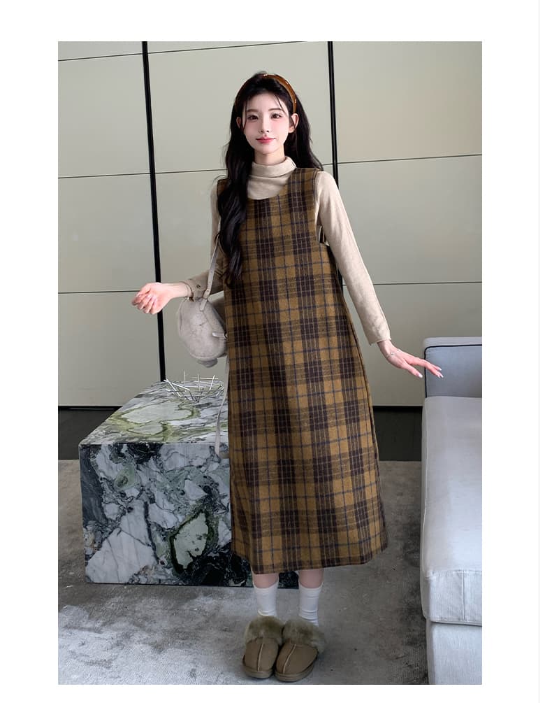 실사 지금 임산부 모직 두꺼운 체크무늬 작은 샤넬 스타일 드레스 기본 셔츠 두꺼운 세트 상세 이미지 12