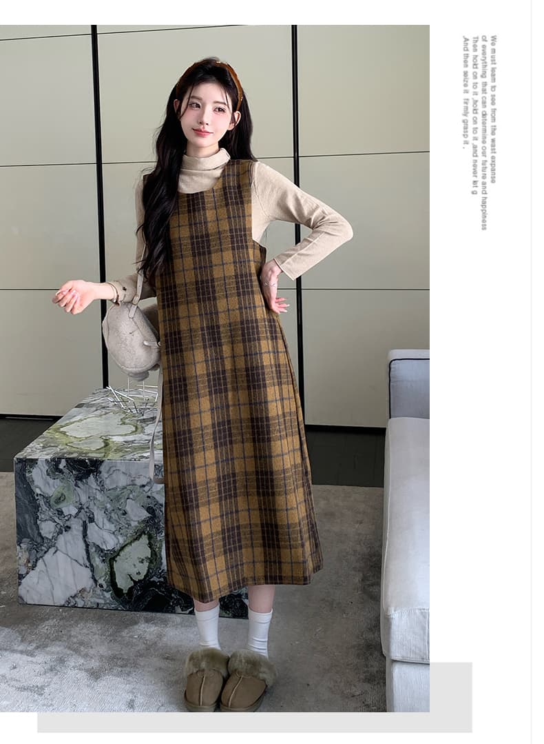실사 지금 임산부 모직 두꺼운 체크무늬 작은 샤넬 스타일 드레스 기본 셔츠 두꺼운 세트 상세 이미지 13