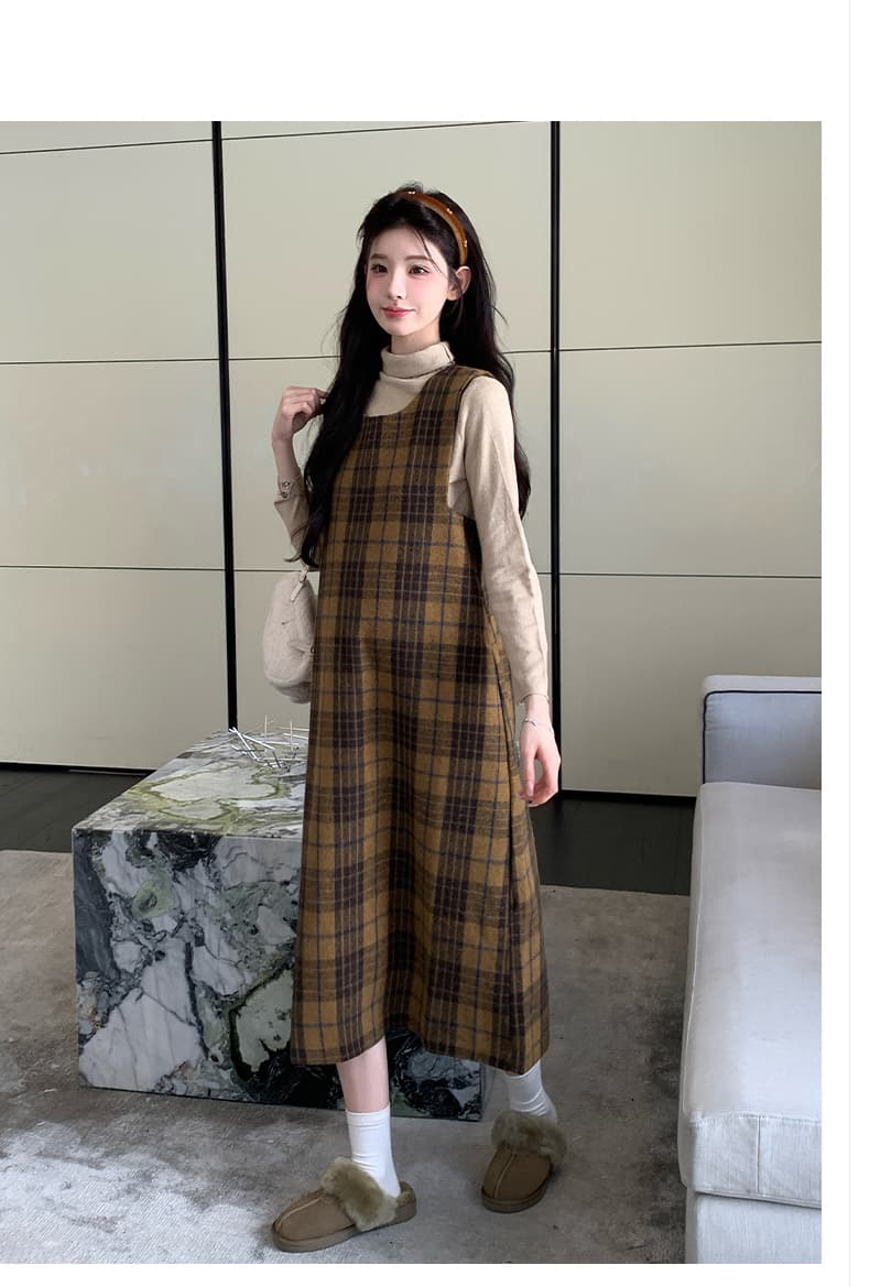 실사 지금 임산부 모직 두꺼운 체크무늬 작은 샤넬 스타일 드레스 기본 셔츠 두꺼운 세트 상세 이미지 15