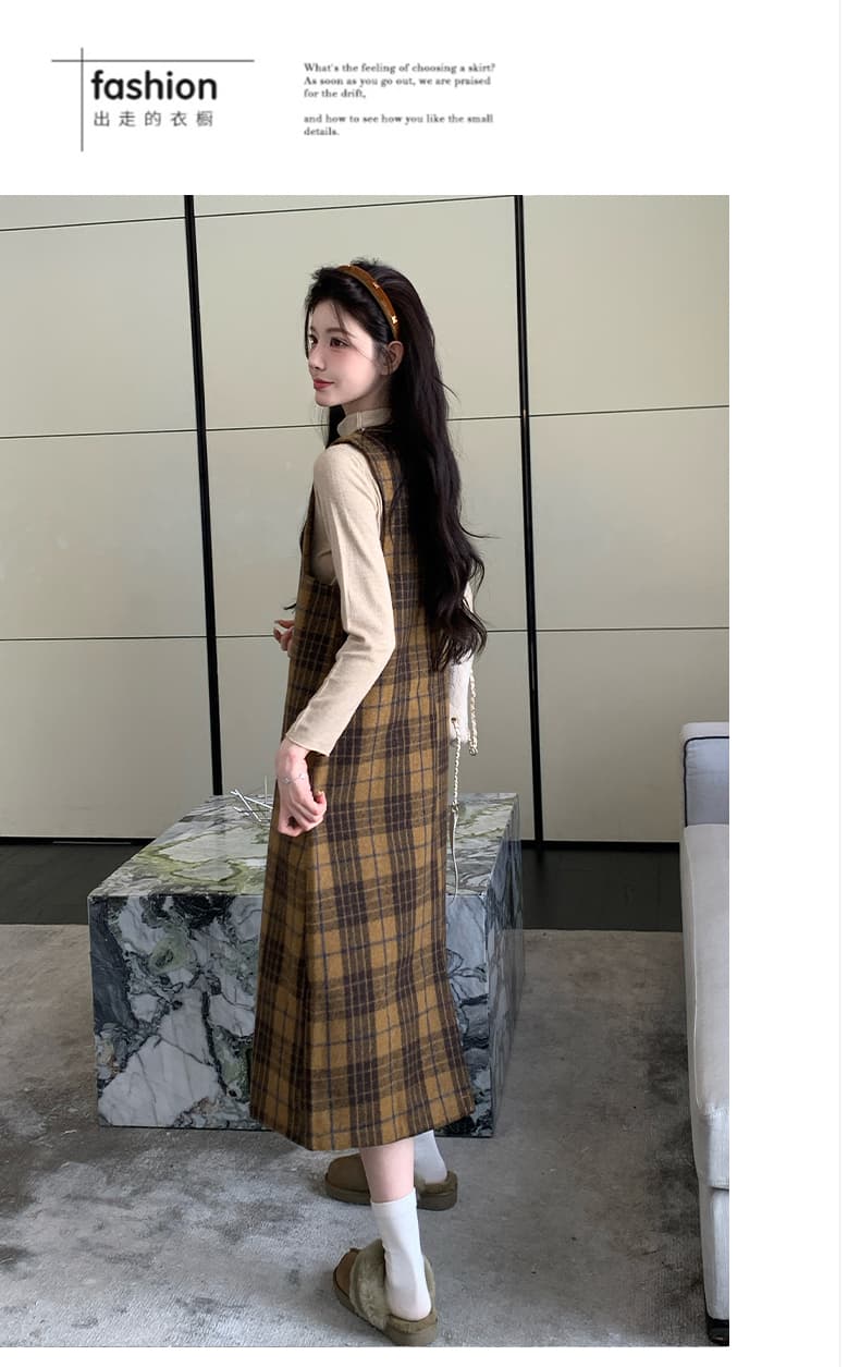 실사 지금 임산부 모직 두꺼운 체크무늬 작은 샤넬 스타일 드레스 기본 셔츠 두꺼운 세트 상세 이미지 17