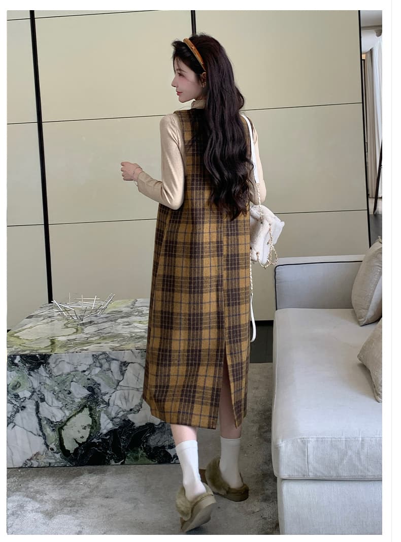 실사 지금 임산부 모직 두꺼운 체크무늬 작은 샤넬 스타일 드레스 기본 셔츠 두꺼운 세트 상세 이미지 18