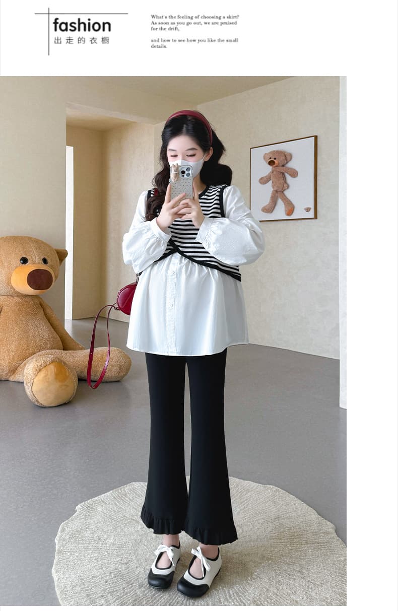 실사 지금 높은 품질 임산부 가을 다용도 연령 감소 루즈핏 빅 사이즈 슬림해 보이는 패치워크 가짜 2개 셔츠 상세 이미지 16