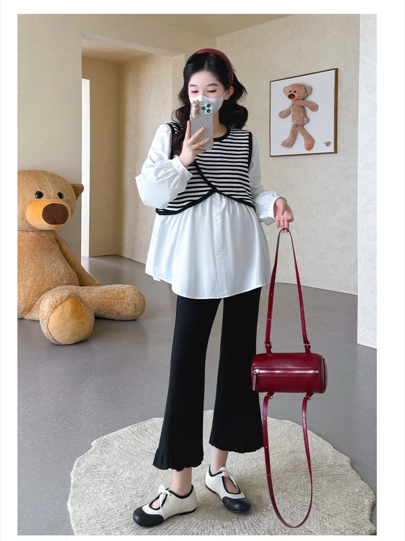 실사 지금 높은 품질 임산부 가을 다용도 연령 감소 루즈핏 빅 사이즈 슬림해 보이는 패치워크 가짜 2개 셔츠 상세 이미지 18
