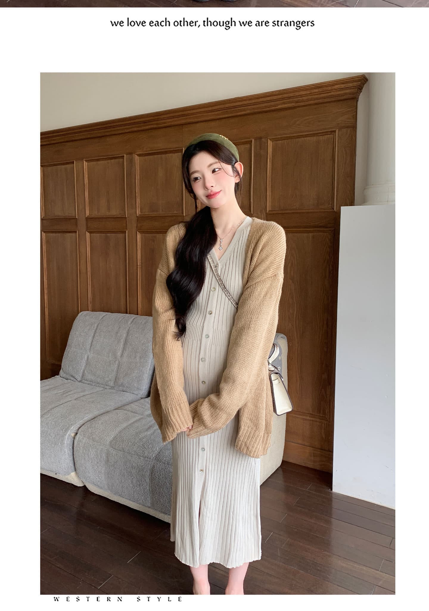 실사 프랑스식 고급 니트 인사이드 가져 가라. 드레스 품격 만나는 롱 스커트 착용 가져 가라. 재킷 전체 집합 상세 이미지 11