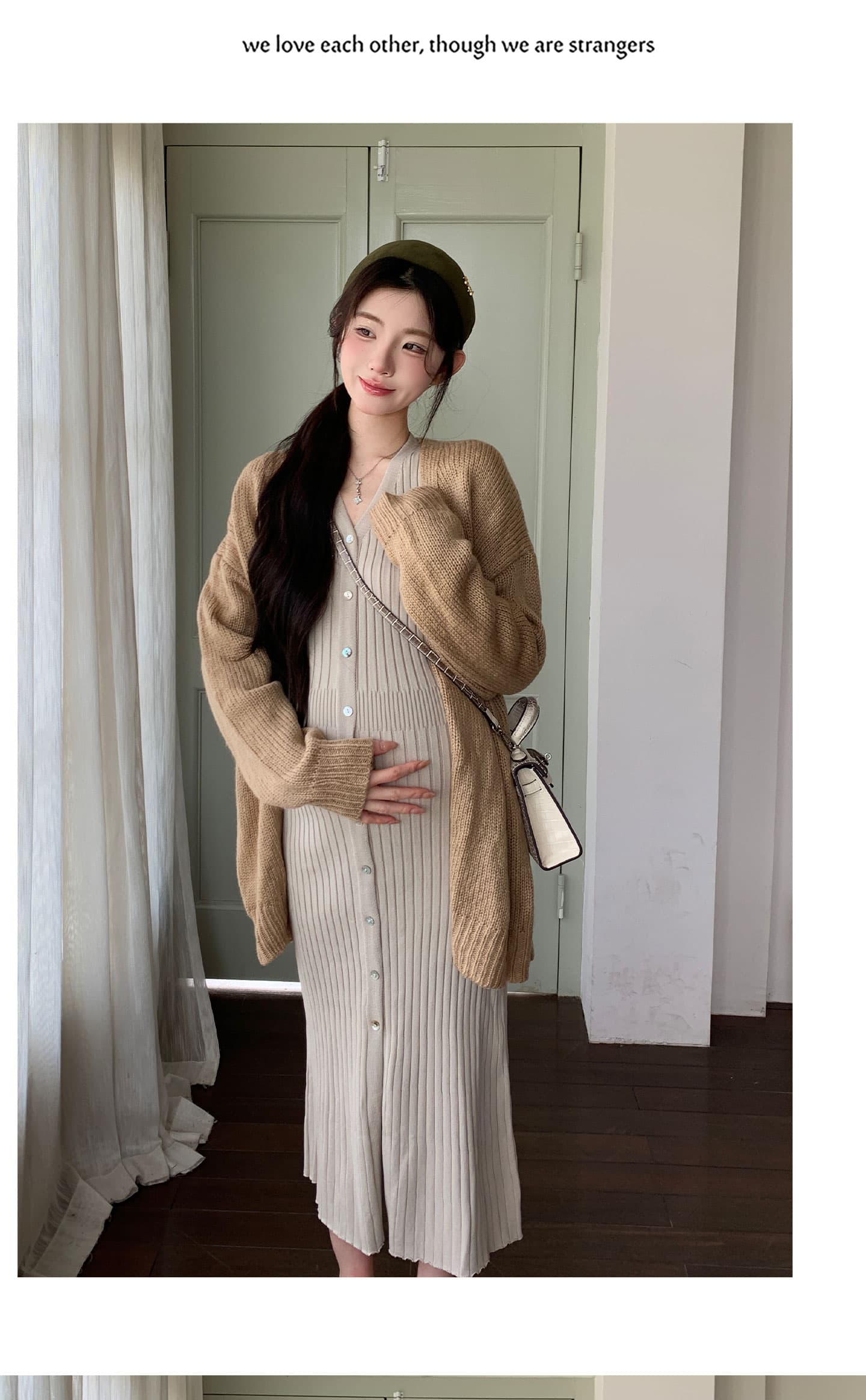 실사 프랑스식 고급 니트 인사이드 가져 가라. 드레스 품격 만나는 롱 스커트 착용 가져 가라. 재킷 전체 집합 상세 이미지 22