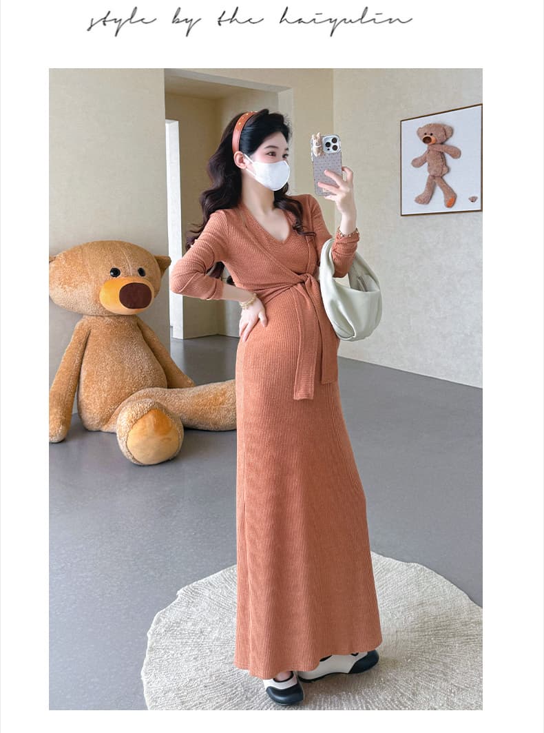 가을과 겨울 실사 임산부 새로운 니트 다용도 드레스 복장 패션 몸매 가꾸기 슬림해 보이는 드레스 상세 이미지 17