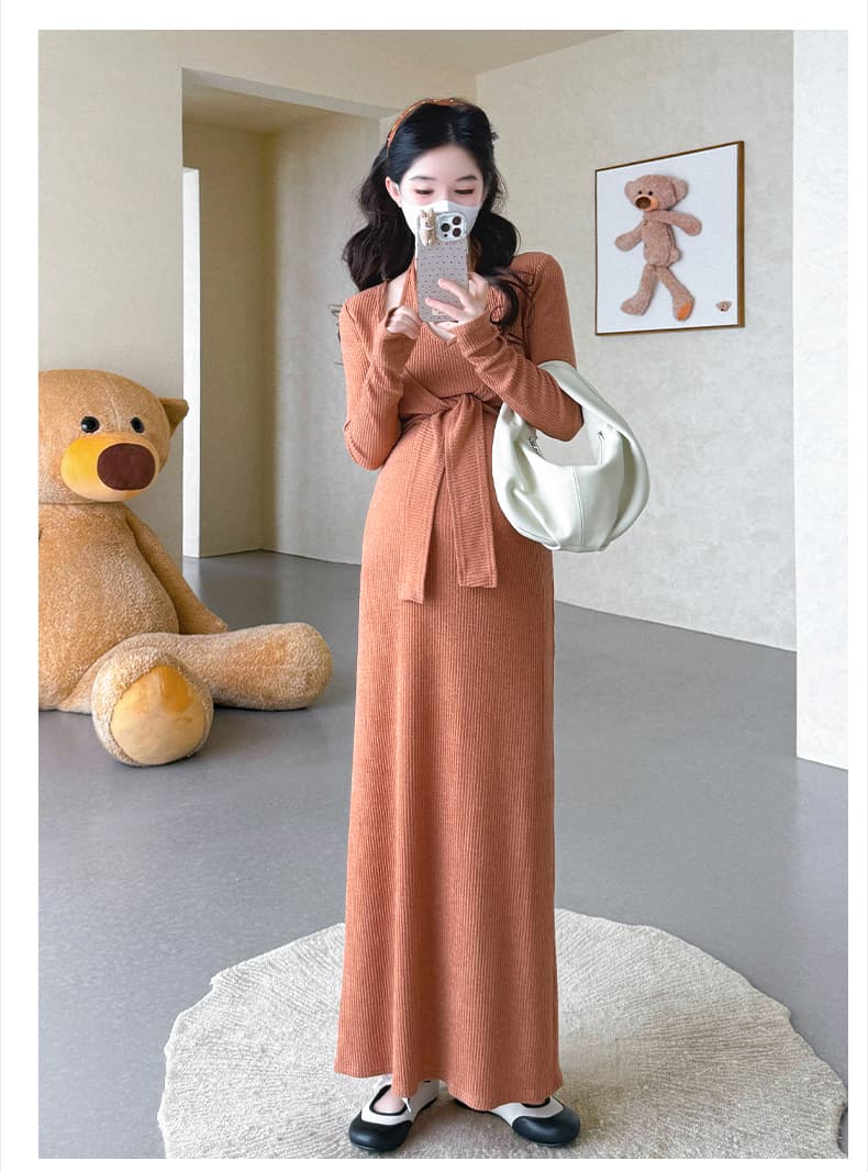가을과 겨울 실사 임산부 새로운 니트 다용도 드레스 복장 패션 몸매 가꾸기 슬림해 보이는 드레스 상세 이미지 19