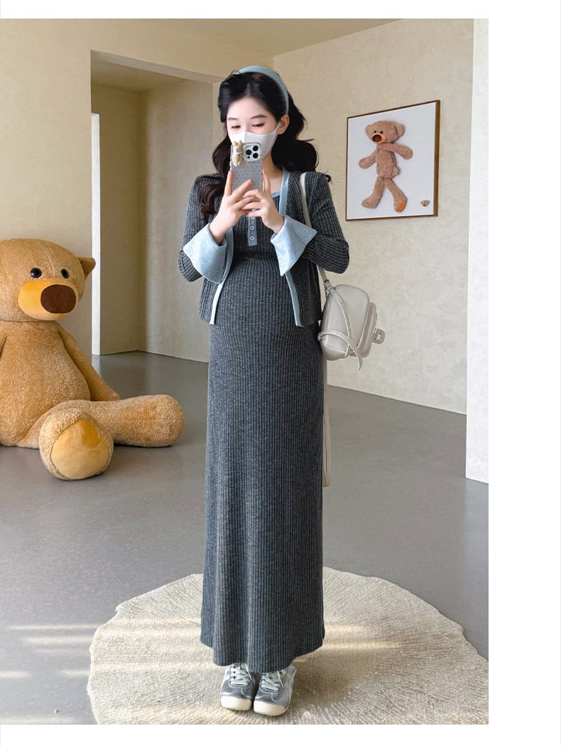 실사 임산부 가을과 겨울 세트 슬림해 보이는 롱 코트 드레스 2 세트 드레스 롱 스커트 상세 이미지 22