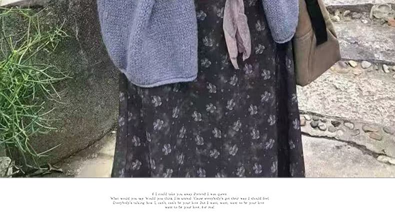 실사 꽃무늬 슬립 드레스 민소매 인사이드 가져 가라. 중간 길이 스커트 느긋한 바람 스웨터 코트 2 세트 상세 이미지 34