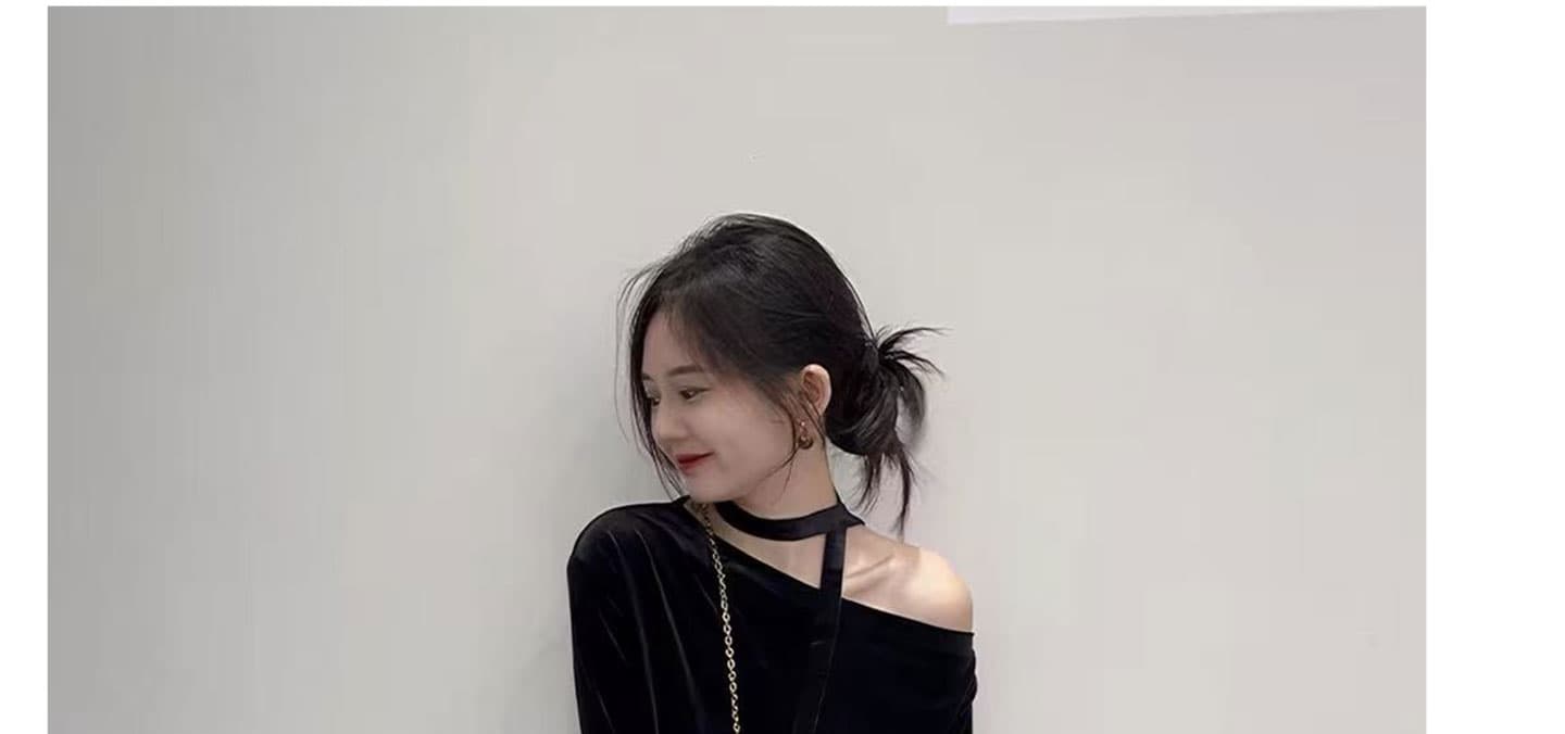 빅 사이즈 가을 고급 센스 행침 목 비스듬한 어깨 긴팔 벨벳 맨위 레오파드 무늬 반신 롱 스커트 착용 가져 가라. 세트 상세 이미지 26