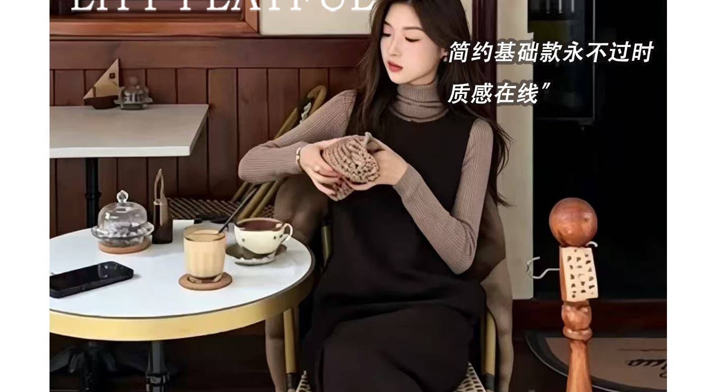 실사 빅 사이즈 착용 가져 가라. 패션 빛 럭셔리 라운드 넥 조끼 롱 스커트 슬림해 보이는 민소매 모직 점프 슈트 치마 세트 상세 이미지 8
