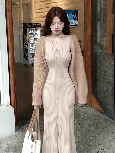 빅 사이즈 여성 의류 프랑스식 고급 니트 인사이드 가져 가라. 드레스 품격 만나는 롱 스커트 착용 가져 가라. 재킷 전체 집합 상세 이미지 8