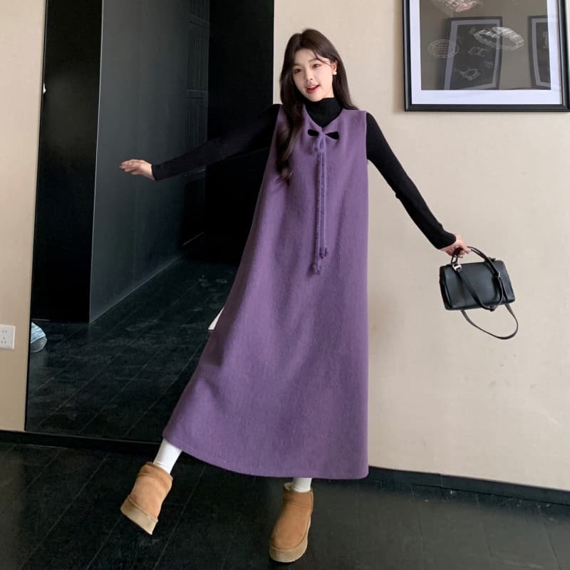 실사 2026 새로운 출산 착용 가을 겨울 의류 양털 멜빵 스커트 예쁜 스웨터 투피스 세트 이미지 5
