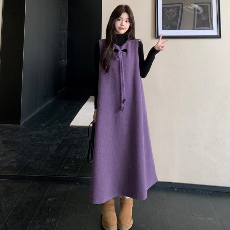 실사 2026 새로운 출산 착용 가을 겨울 의류 양털 멜빵 스커트 예쁜 스웨터 투피스 세트 이미지 3