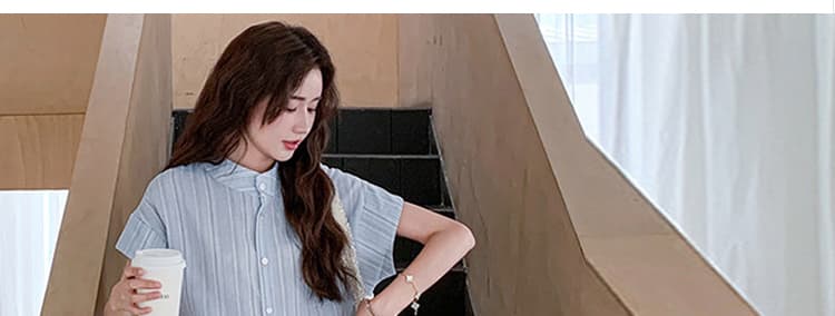 지금 2026 새로운 출산 착용 여름 드레스 블루 스트라이프 반팔 셔츠 치마 화이트 레이스 반신 치마 세트 상세 이미지 5