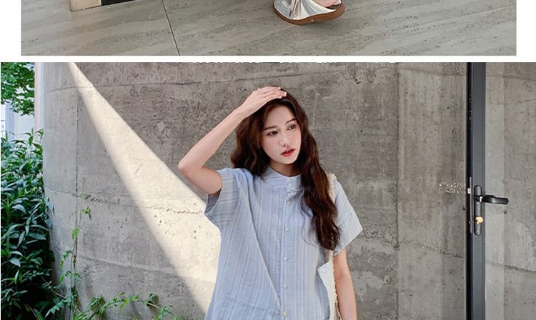 지금 2026 새로운 출산 착용 여름 드레스 블루 스트라이프 반팔 셔츠 치마 화이트 레이스 반신 치마 세트 상세 이미지 25